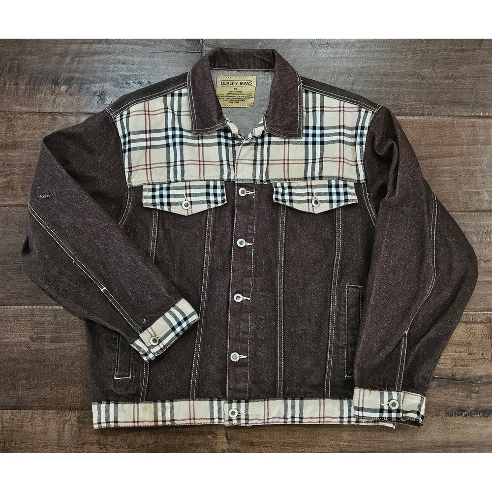 Y2K 90s VTG Hip Hop Distressed Urban Streetwear Nova Check Plaid Brown jacket